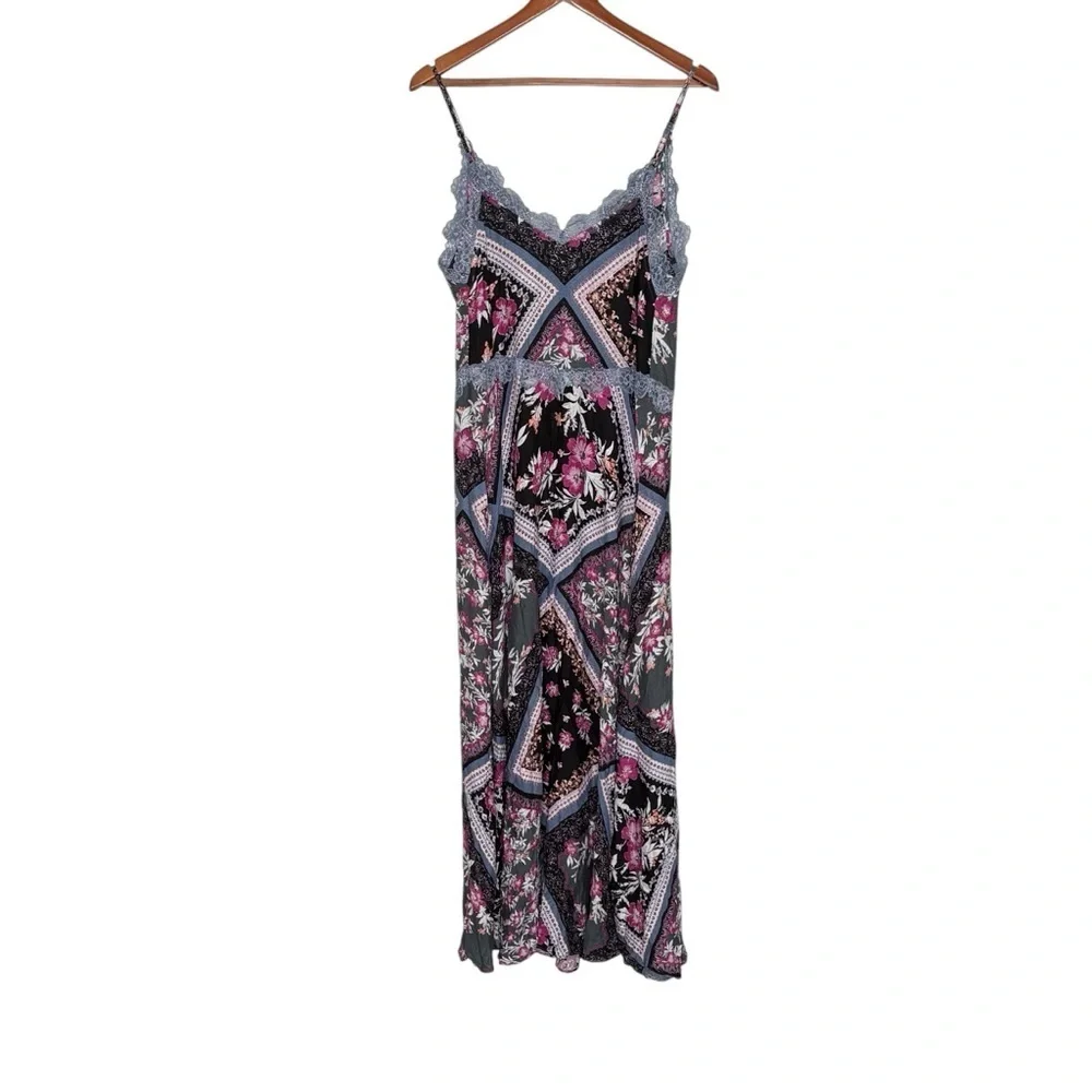 NWT Free People Intimately Stevie Printed Maxi Slip Dress Size S Graphite Combo